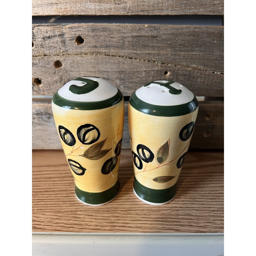 Olive Themed Pair of Salt & Pepper Shakers ~ New, Large 5" Tall